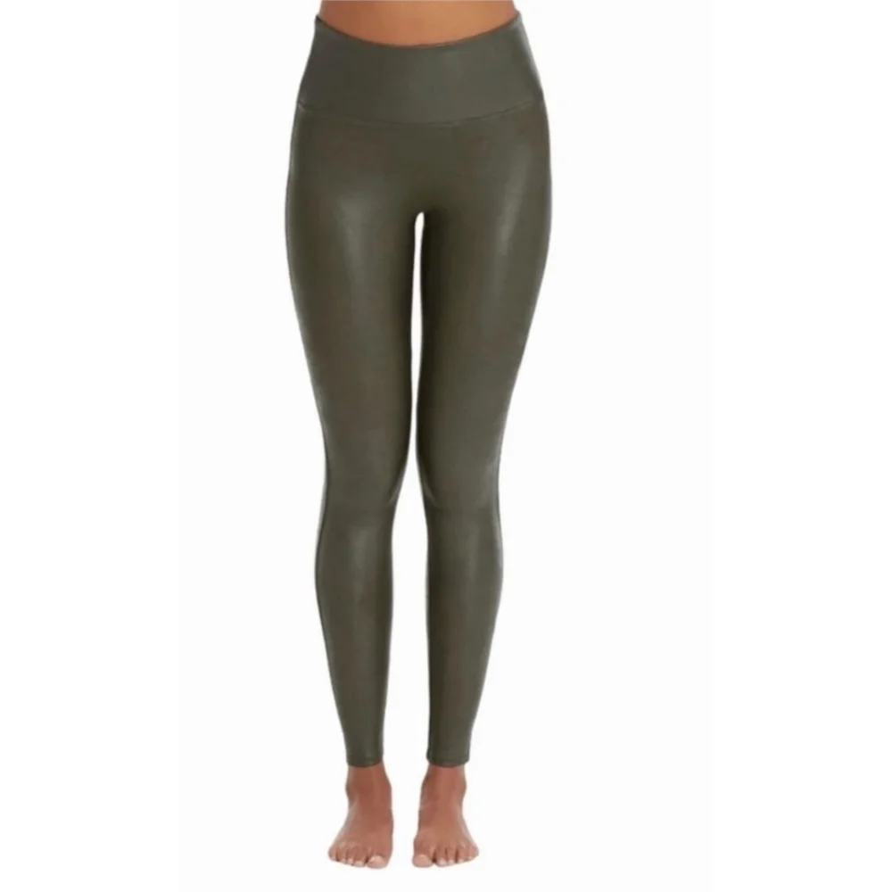 Olive Faux Leather High Waist Legging - Picture 2 of 3